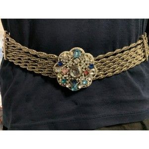 Metal Belt with Large Buckle Rhinestone 35"